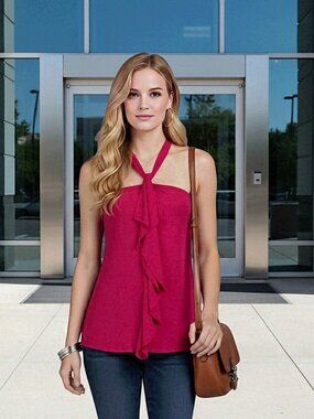 NWT Ella Moss Fuchsia Halter Top Ruffle Detail in Front